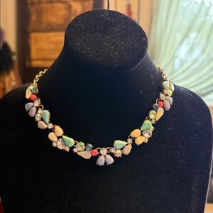 J.Crew darkened gold tone, multicolored crystal, and glass necklace adjustable